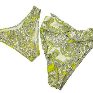 Montce x Revolve Paula Tie Up and Lulu Bikini Bottoms in Chartreuse Paisley